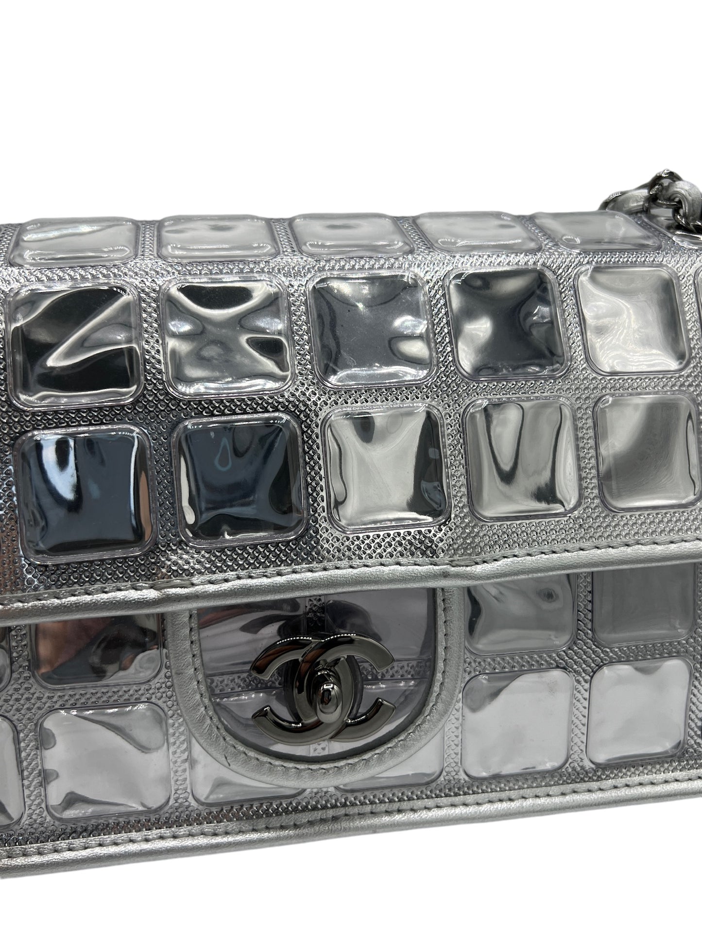 CHANEL - Ice Cube Silver PVC Single Flap Shoulder Bag