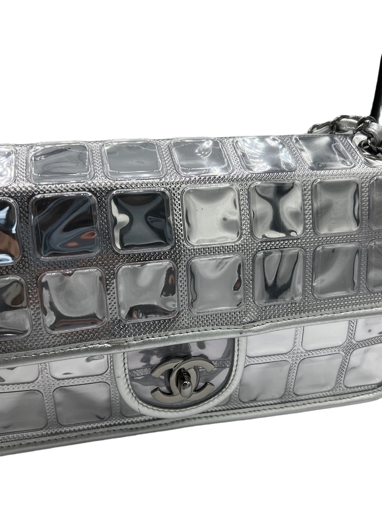 CHANEL - Ice Cube Silver PVC Single Flap Shoulder Bag