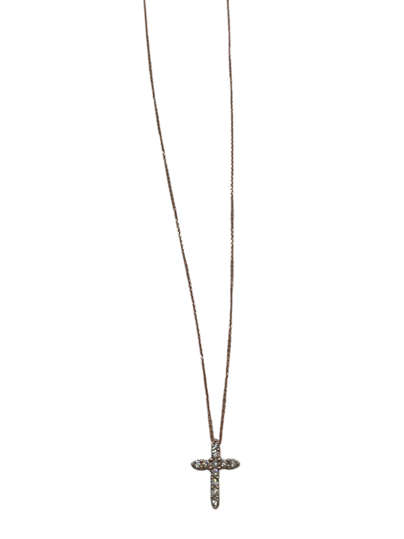 Rose Gold Necklace with 11 Natural Diamonds and Cross Pendant