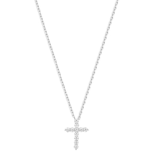 White Gold Necklace with 11 Natural Diamonds and Cross Pendant