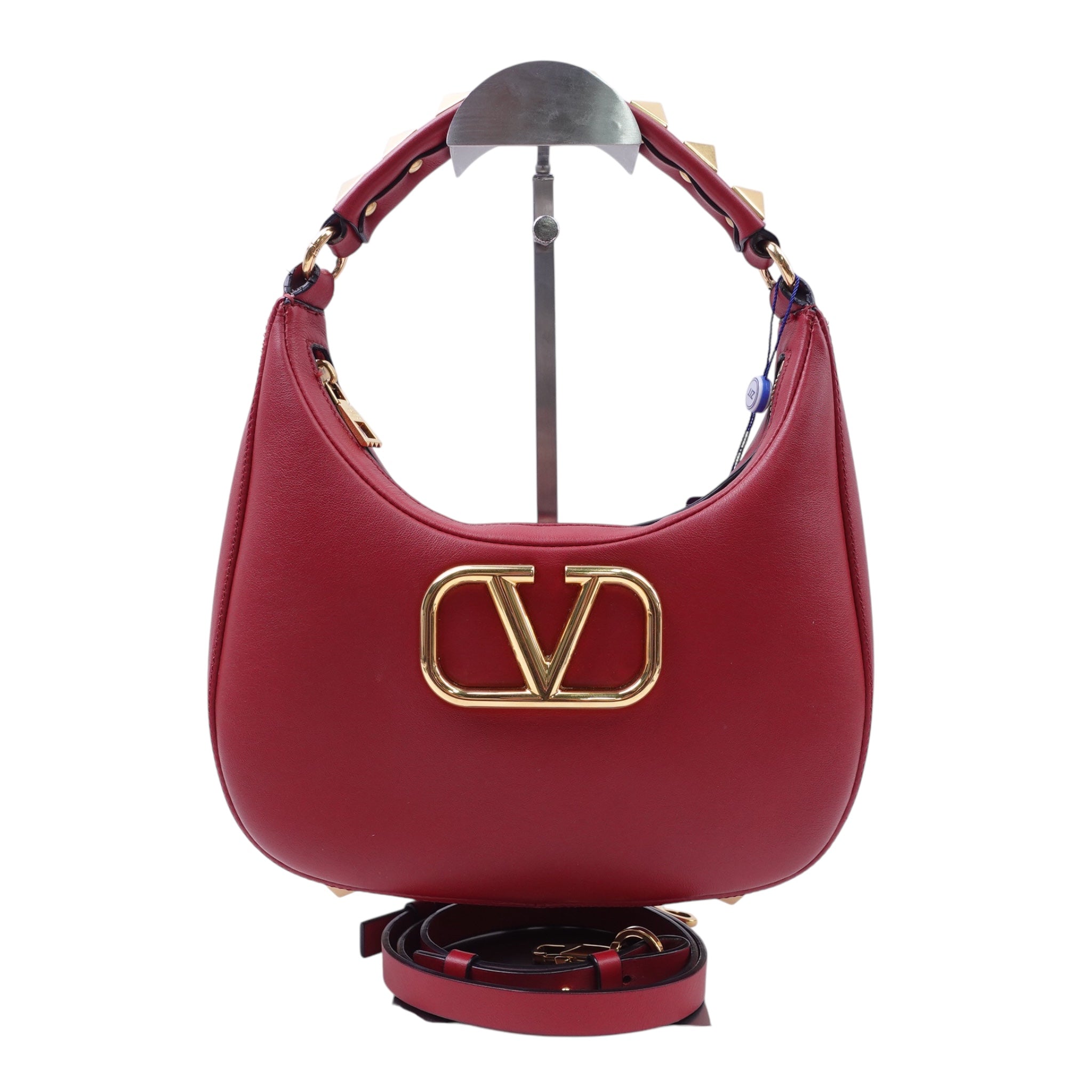 PRE-OWNED Red Stud Sign Hobo Leather Shoulder Bag