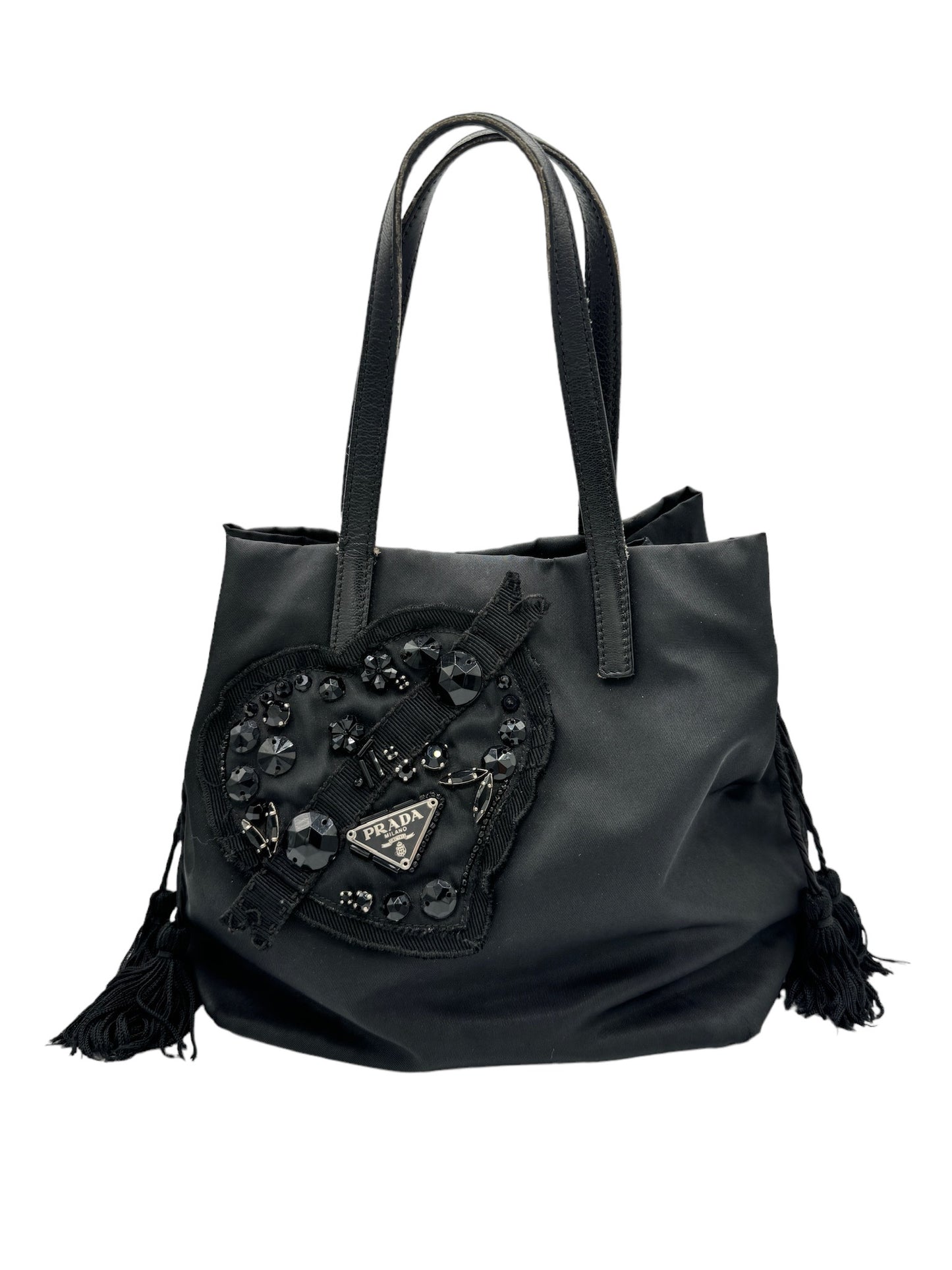 PRADA - Tote Bag Black Nylon Leather Chemical Fiber