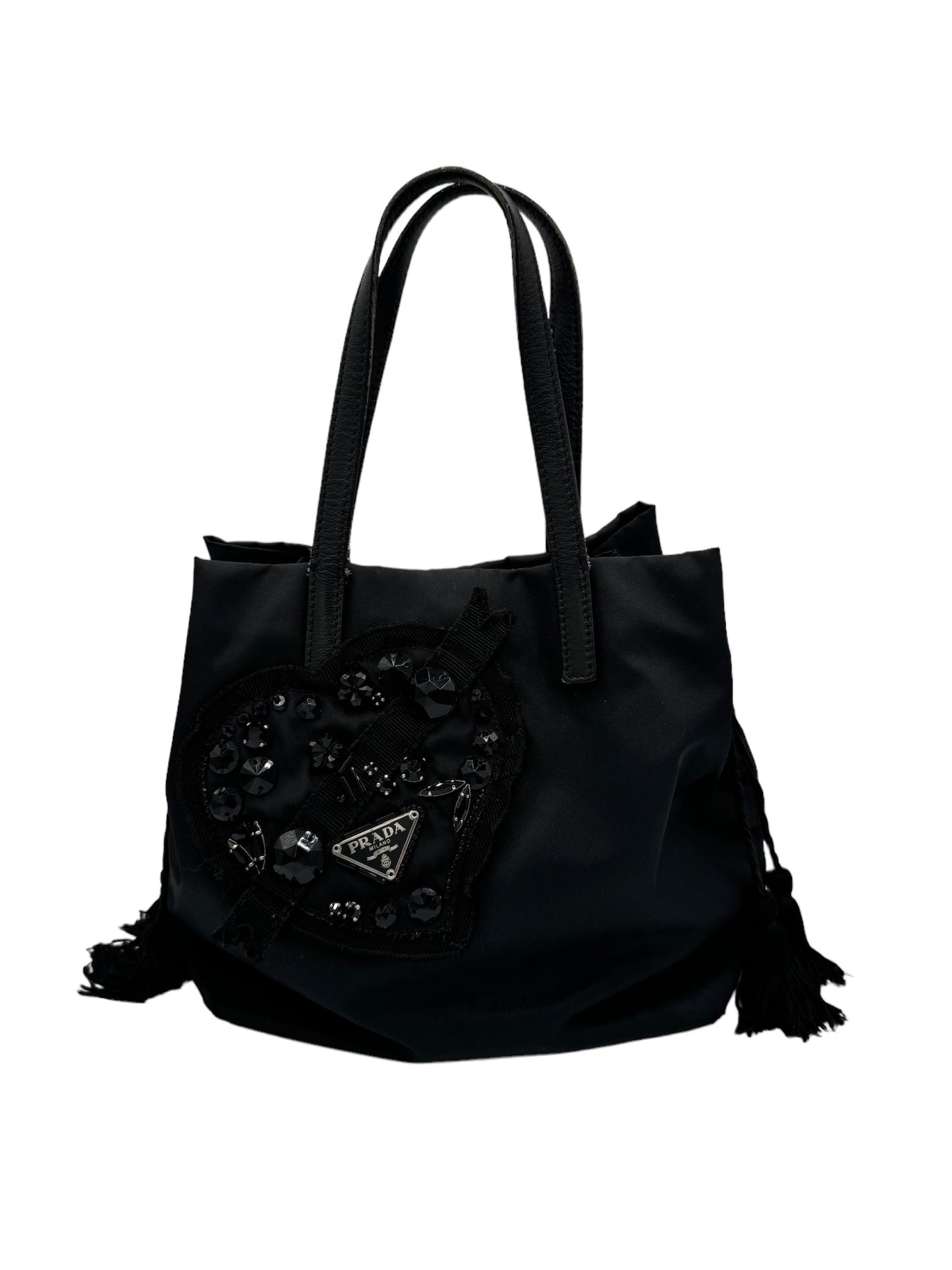 PRADA - Tote Bag Black Nylon Leather Chemical Fiber