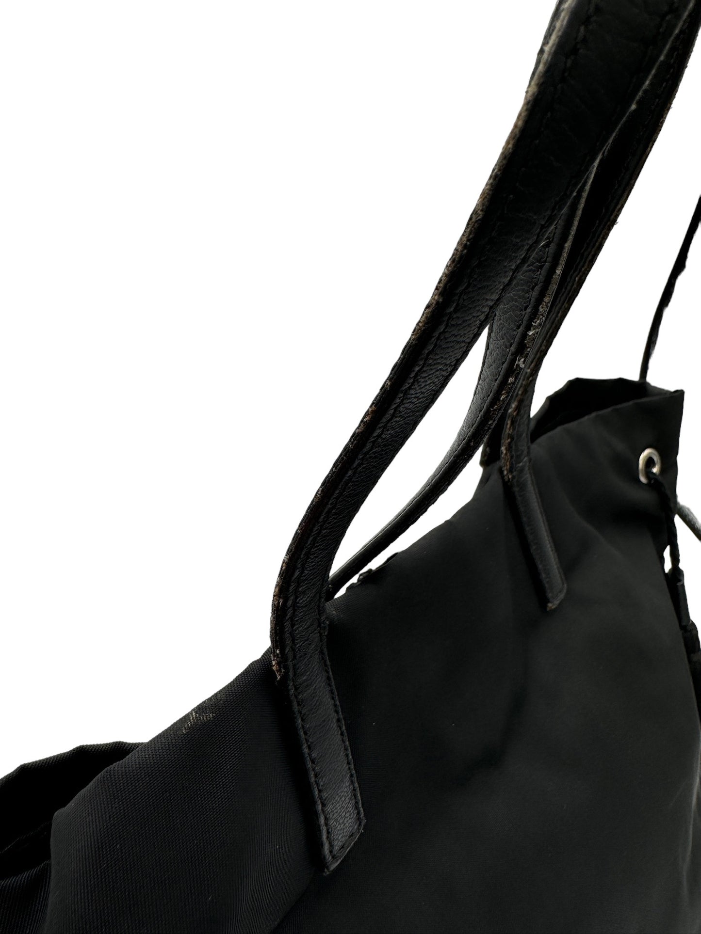 PRADA - Tote Bag Black Nylon Leather Chemical Fiber