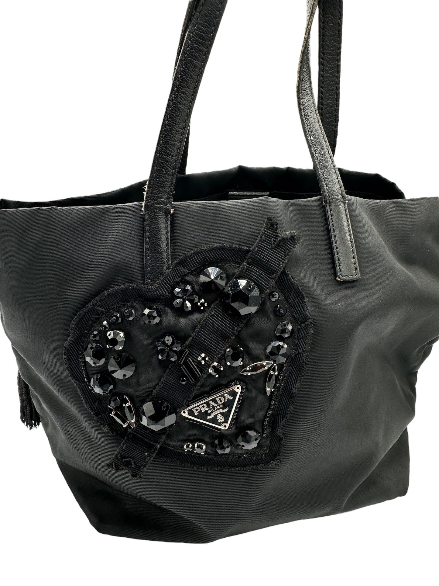 PRADA - Tote Bag Black Nylon Leather Chemical Fiber