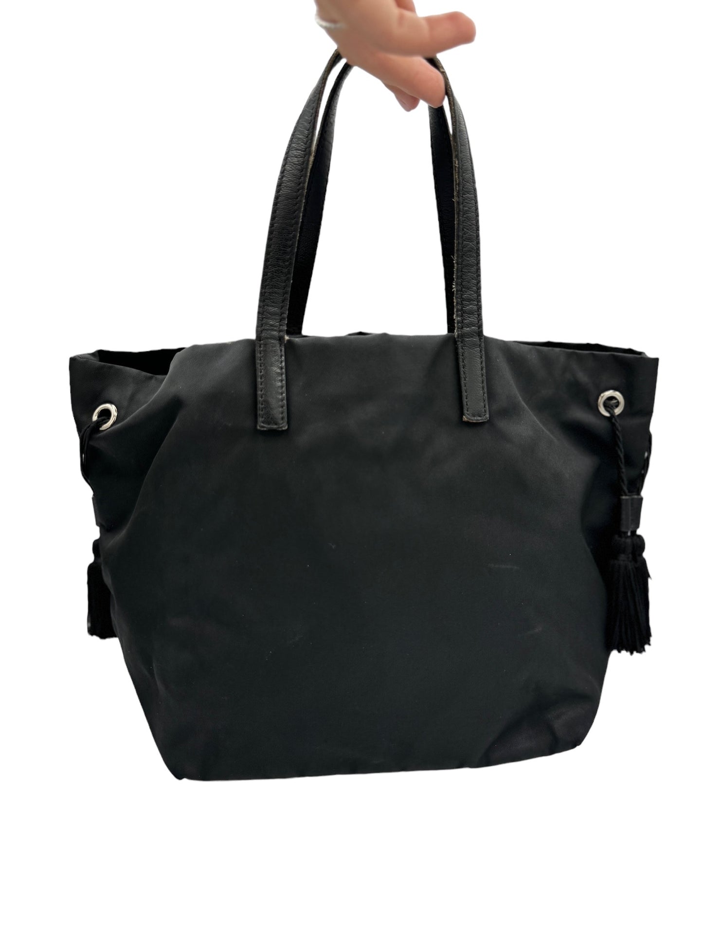 PRADA - Tote Bag Black Nylon Leather Chemical Fiber