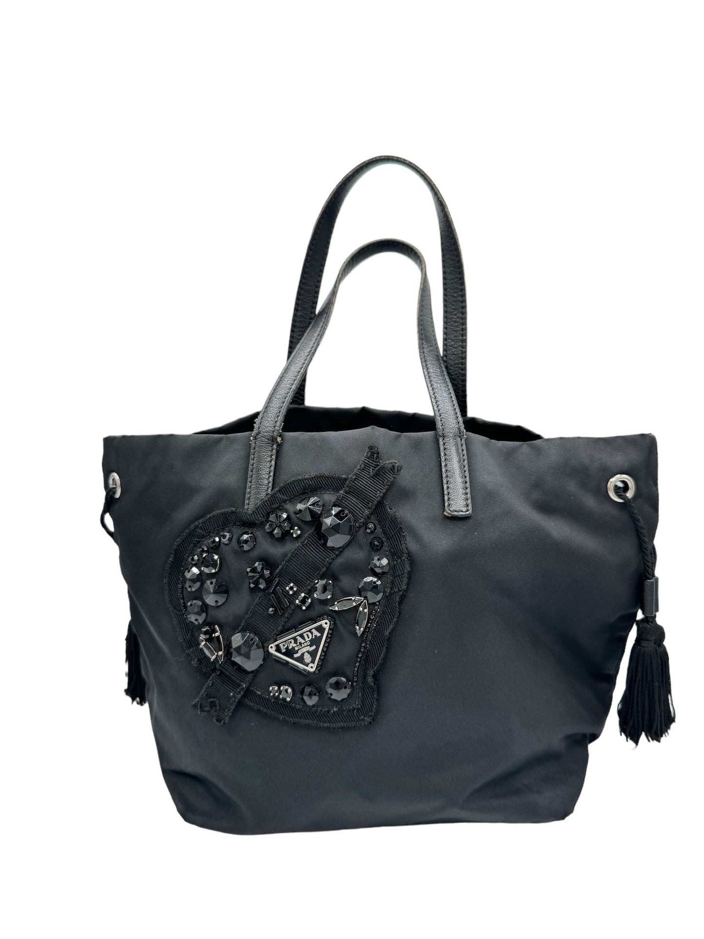 PRADA - Tote Bag Black Nylon Leather Chemical Fiber