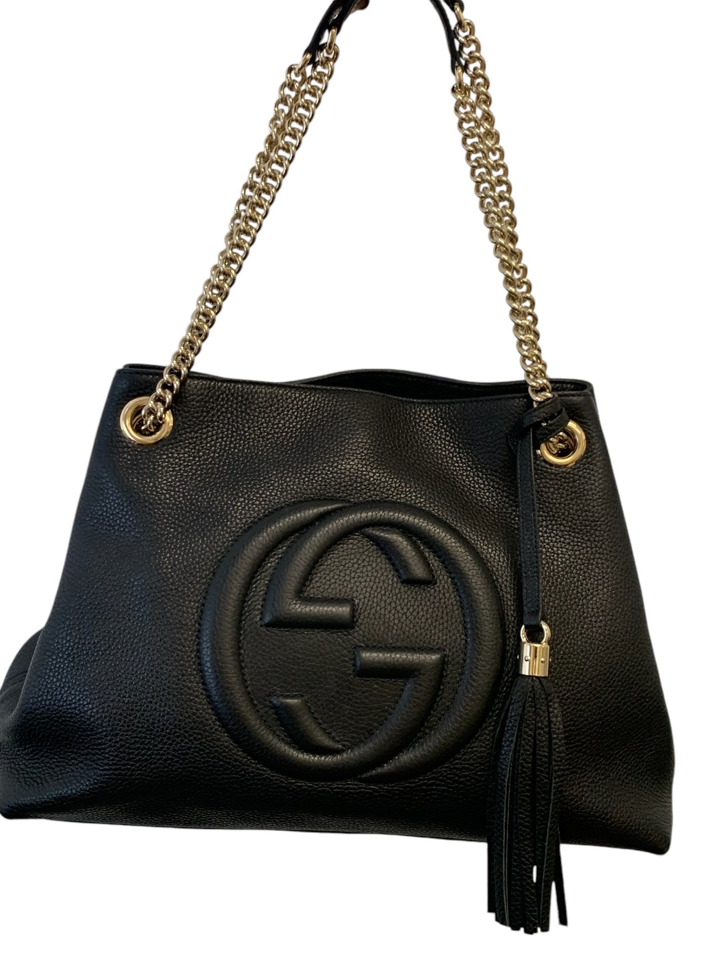 GUCCI - Black Pebbled Leather Soho Disco Chain Tote