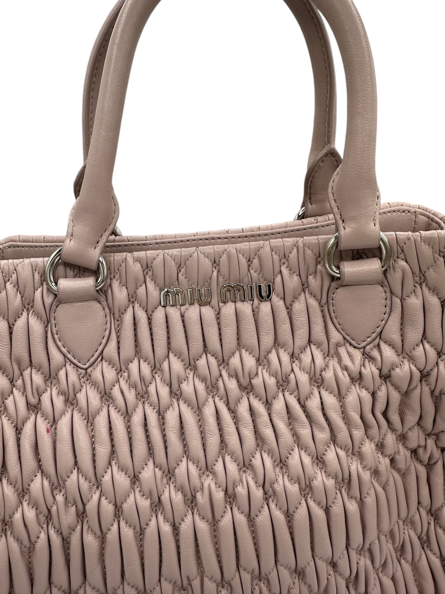 PRE-OWNED Nappa Matelasse Baby Pink Swarovski Crystal Tote Cammeo Shoulder Bag