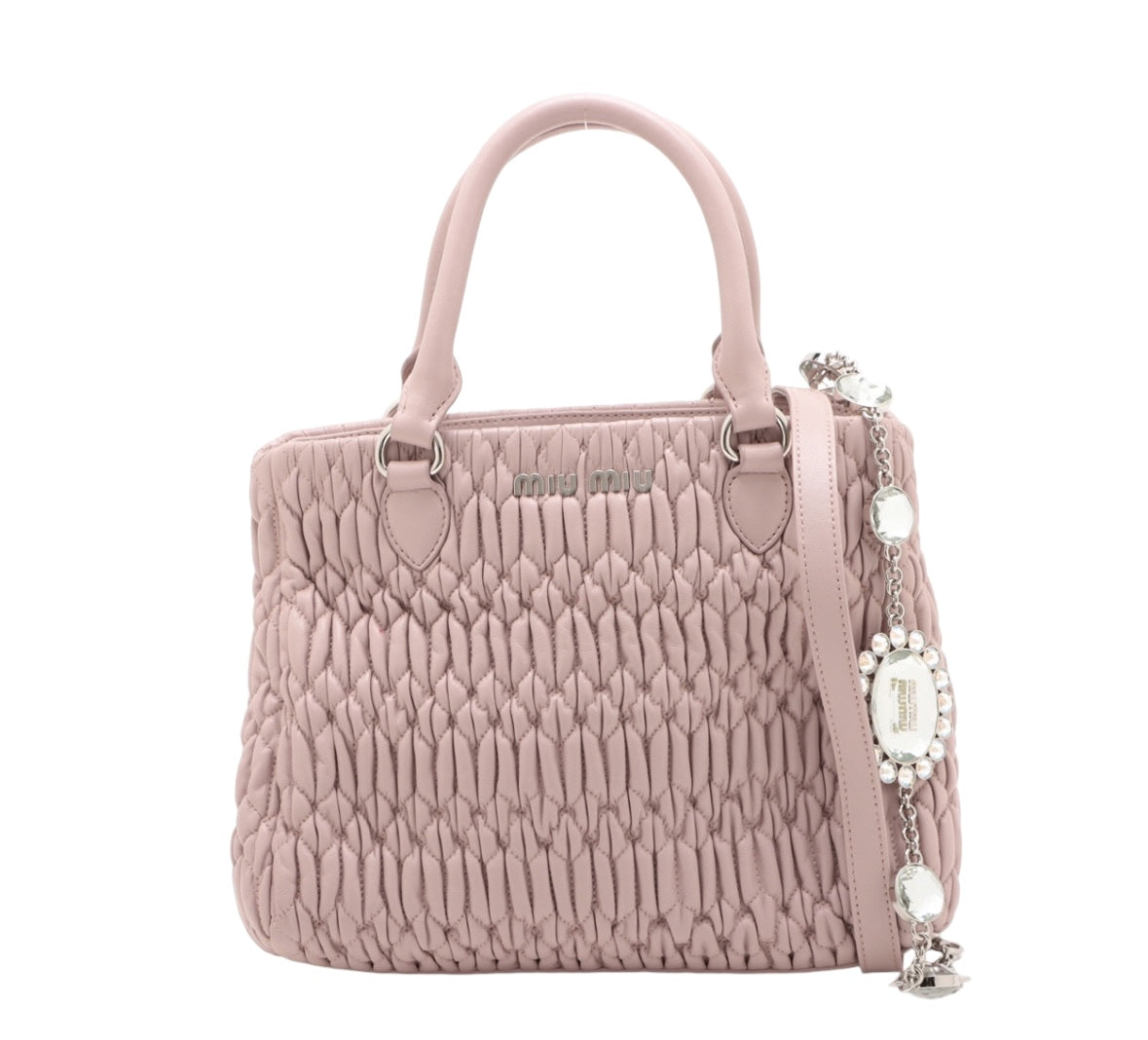 PRE-OWNED Nappa Matelasse Baby Pink Swarovski Crystal Tote Cammeo Shoulder Bag