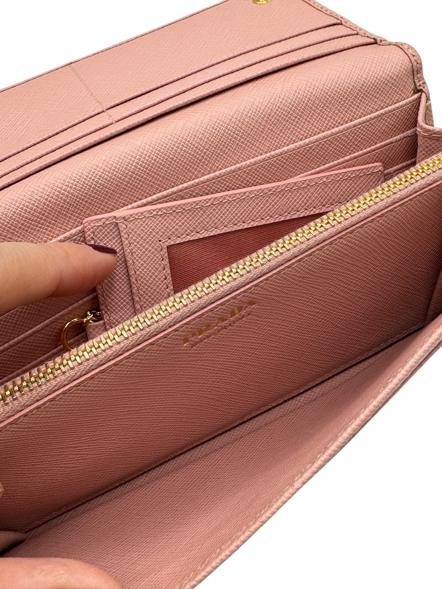 PRE-OWNED Light Pink Saffiano Leather Bifold Long Wallet