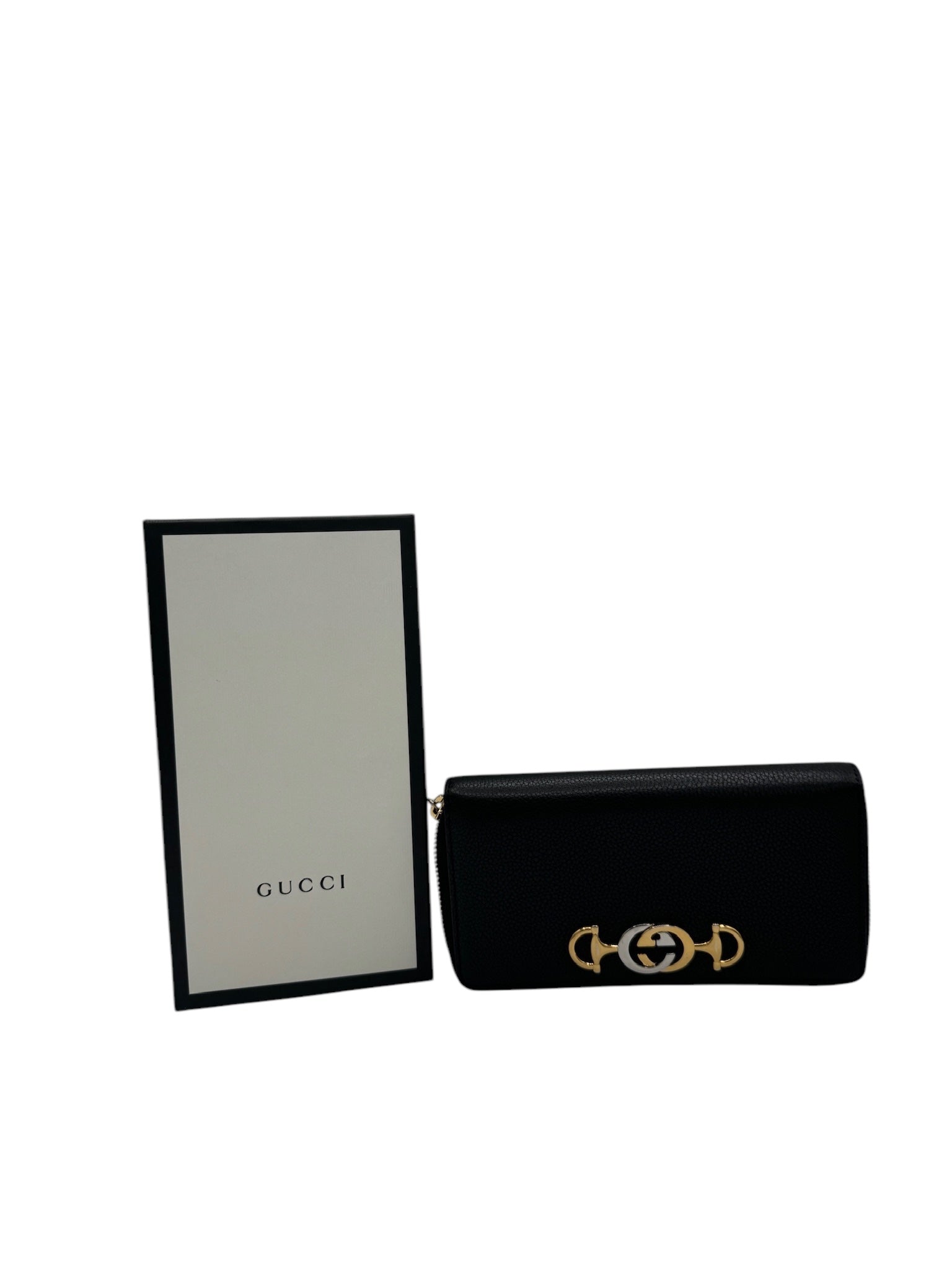 Cartera con cremallera alrededor de piel granulada Zumi GG negra de segunda mano