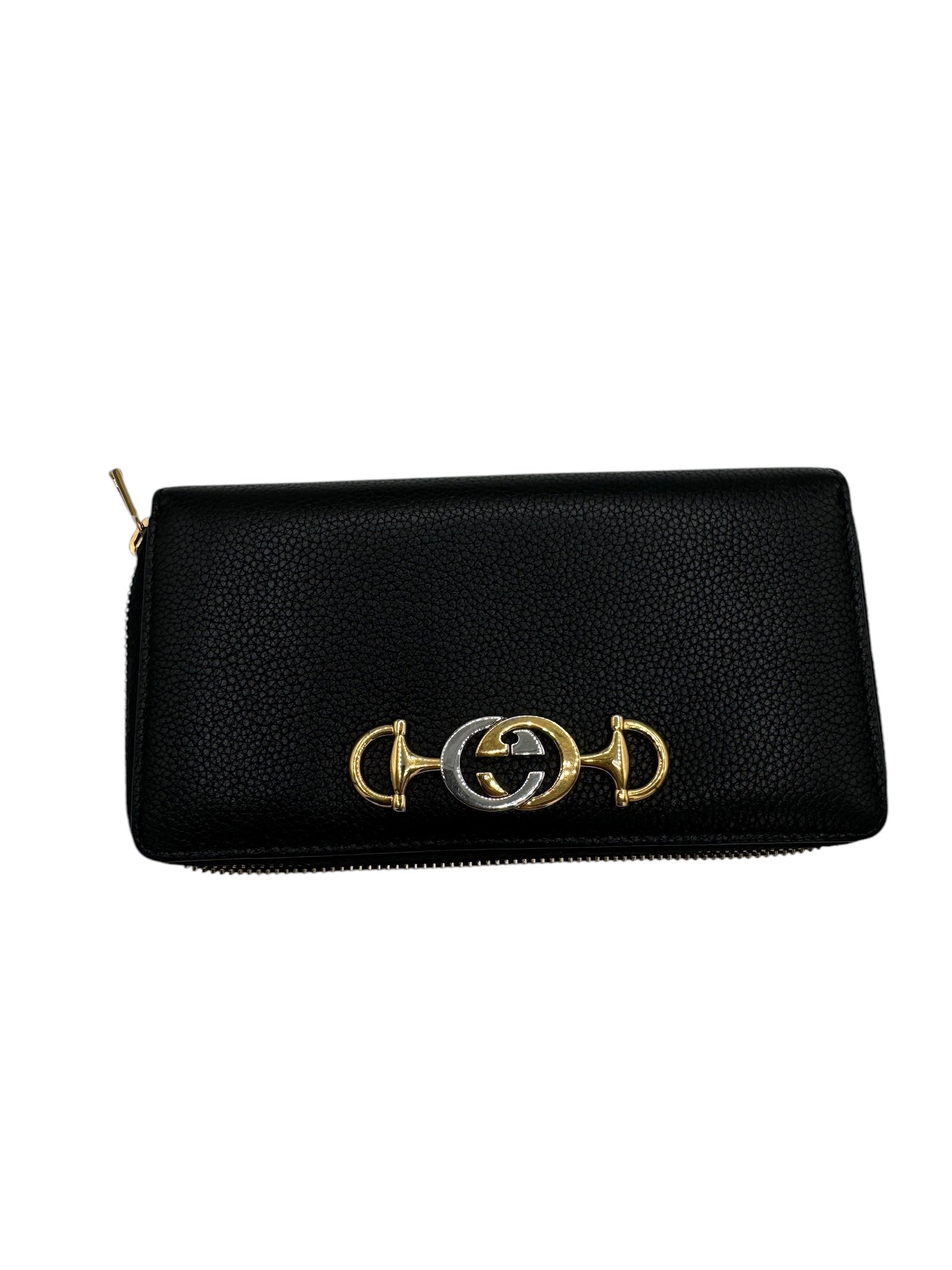 Cartera con cremallera alrededor de piel granulada Zumi GG negra de segunda mano