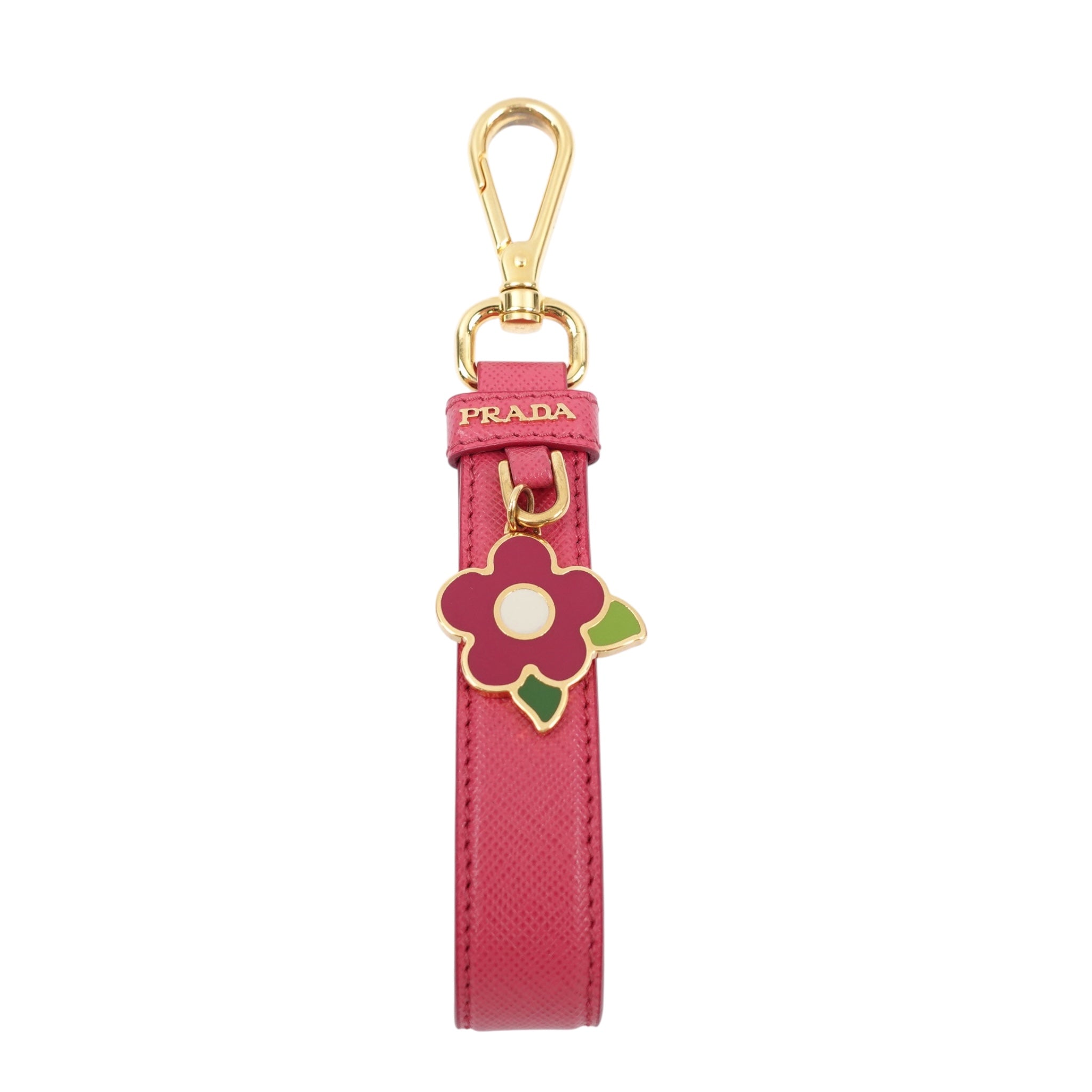 PRE-OWNED Pink Leather Flower Key Charm
