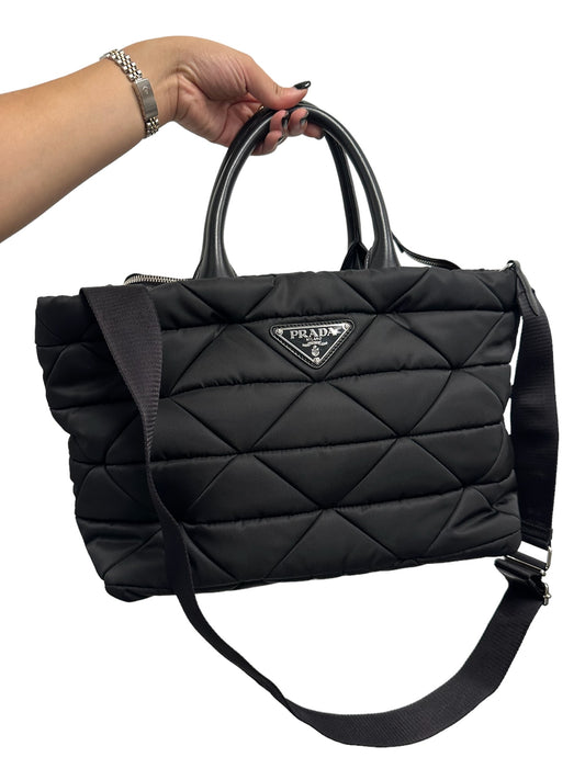 PRADA - Black Re-Nylon Medium Padded Tote