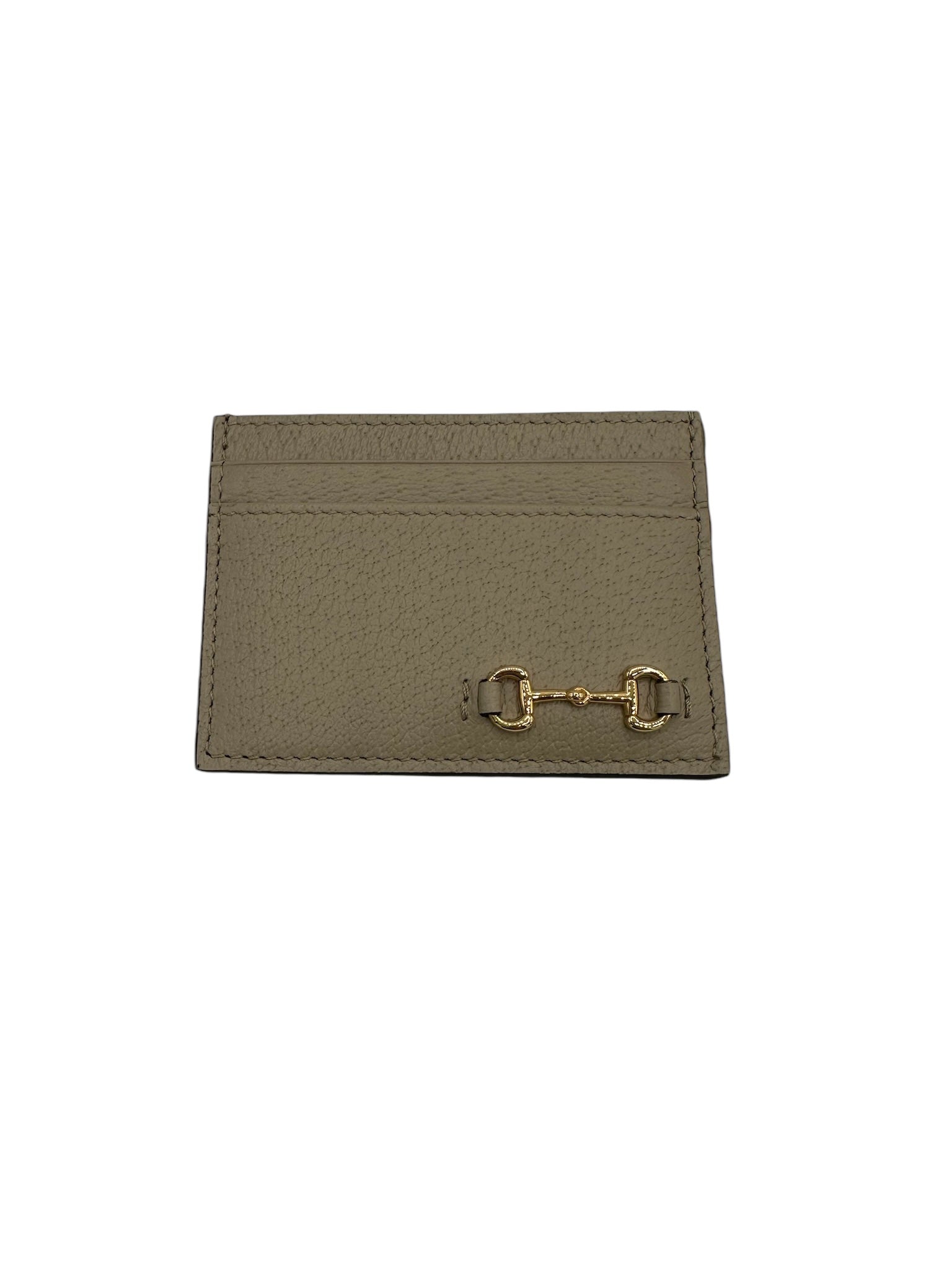 GUCCI - Tarjetero Horsebit de piel beige y dorada