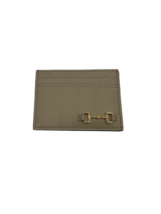 GUCCI - Beige Gold Leather Horsebit Card Holder