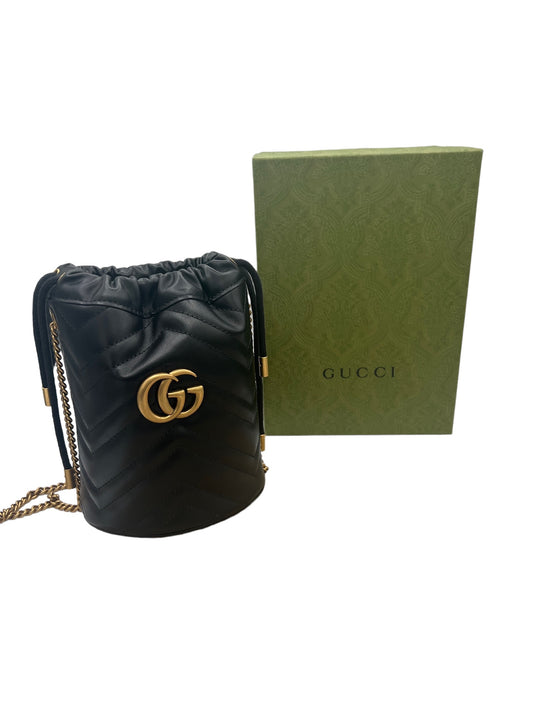 GUCCI - Black Matelasse Leather Mini GG Marmont Bucket Bag