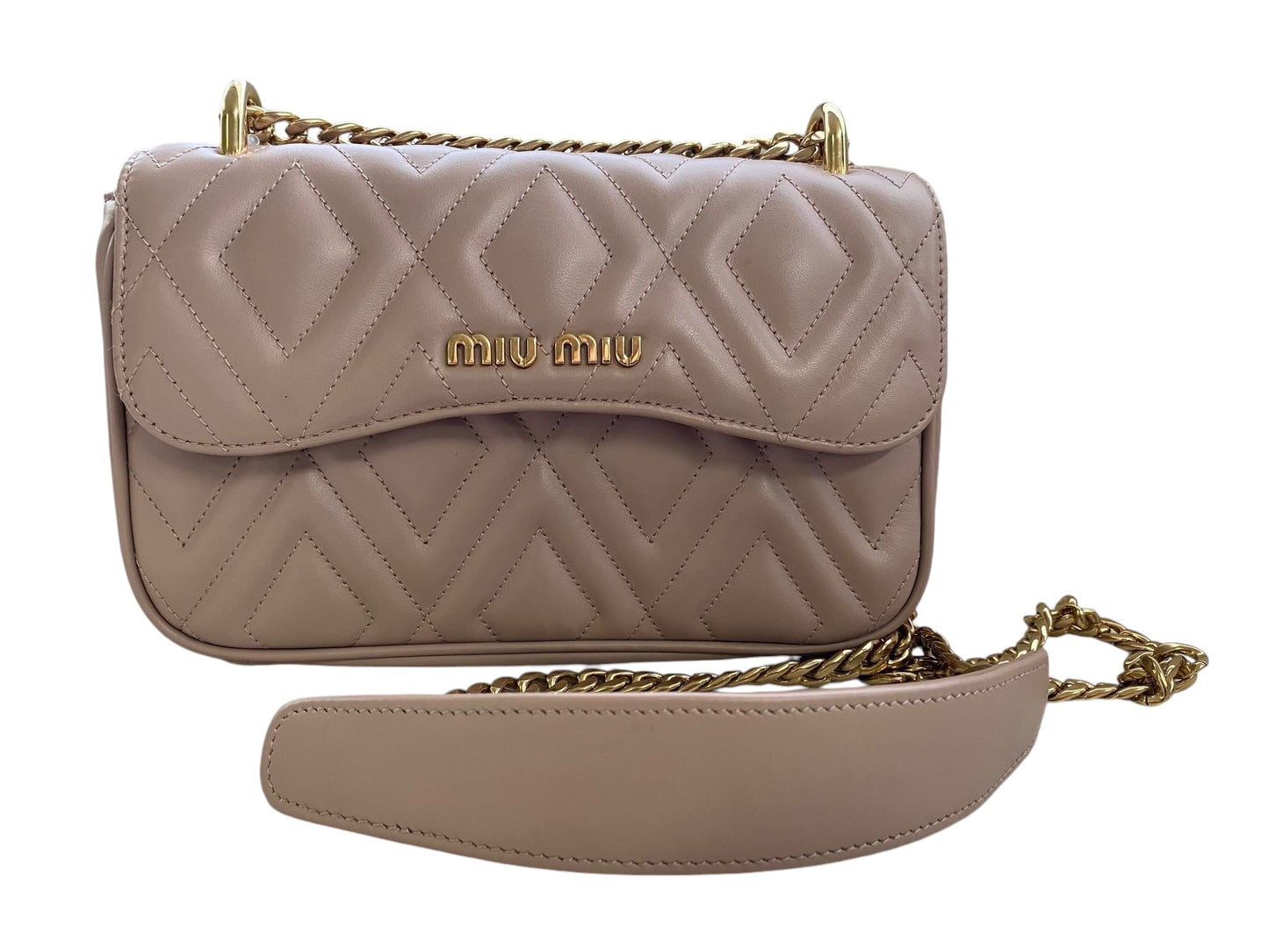 MIU MIU - Bolso bandolera de piel arrugada en color beige con rombos