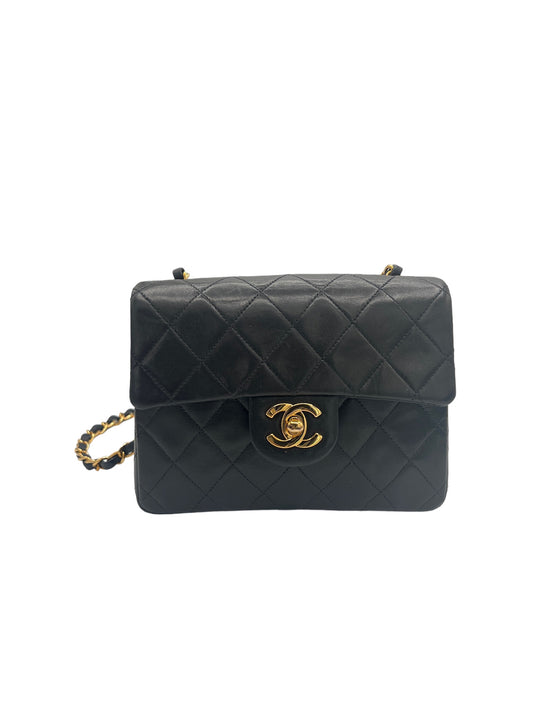 CHANEL - 24K Black Quilted Lambskin Mini Square Flap Bag