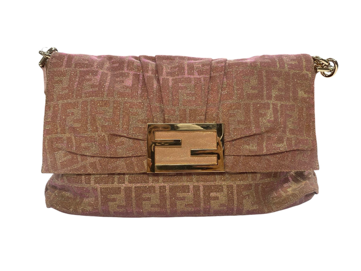 FENDI - Arancio Metallic Lurex Mia Zucca Large Flap Shoulder Bag