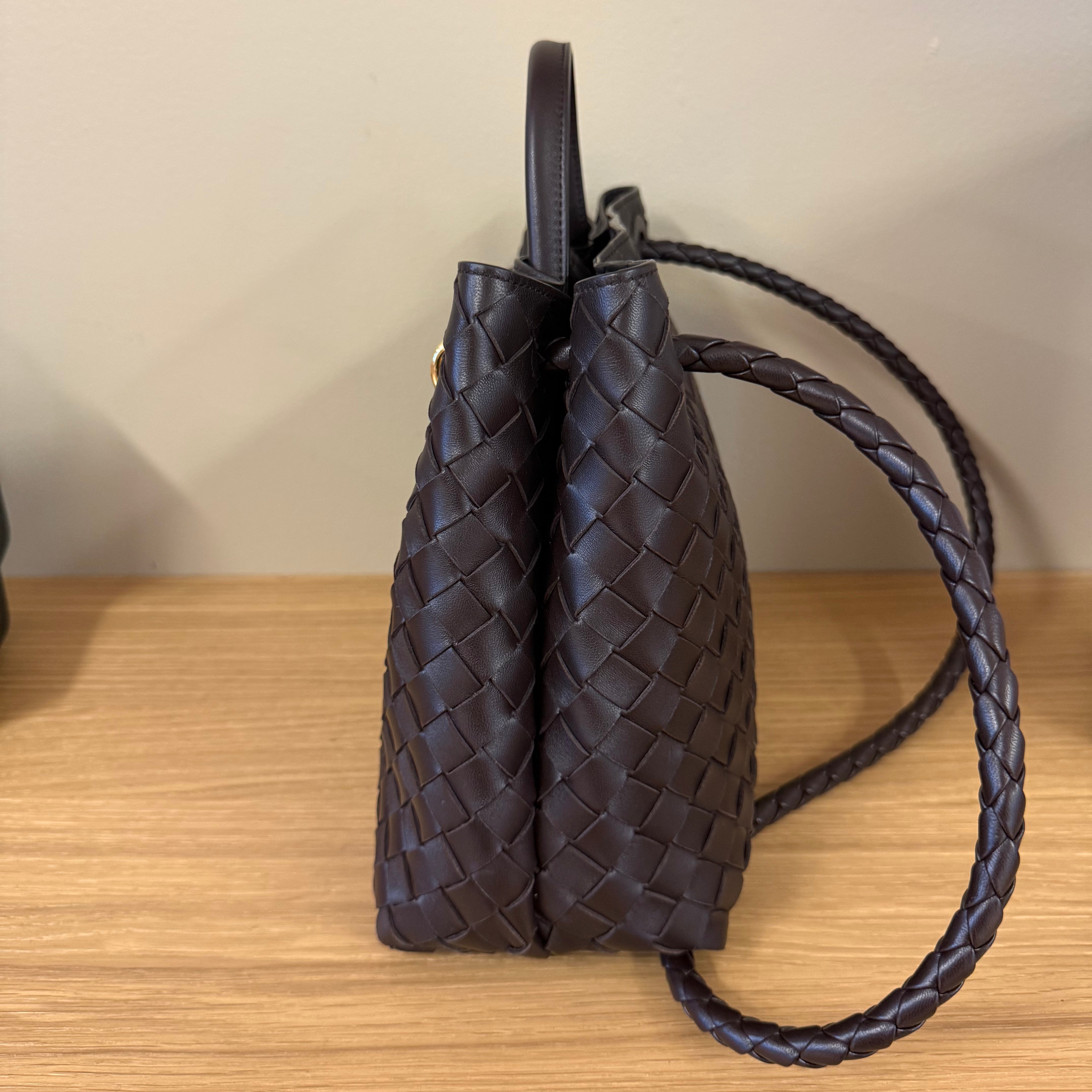 PRE-OWNED Andiamo Dark Brown Intrecciato Leather Shoulder Bag