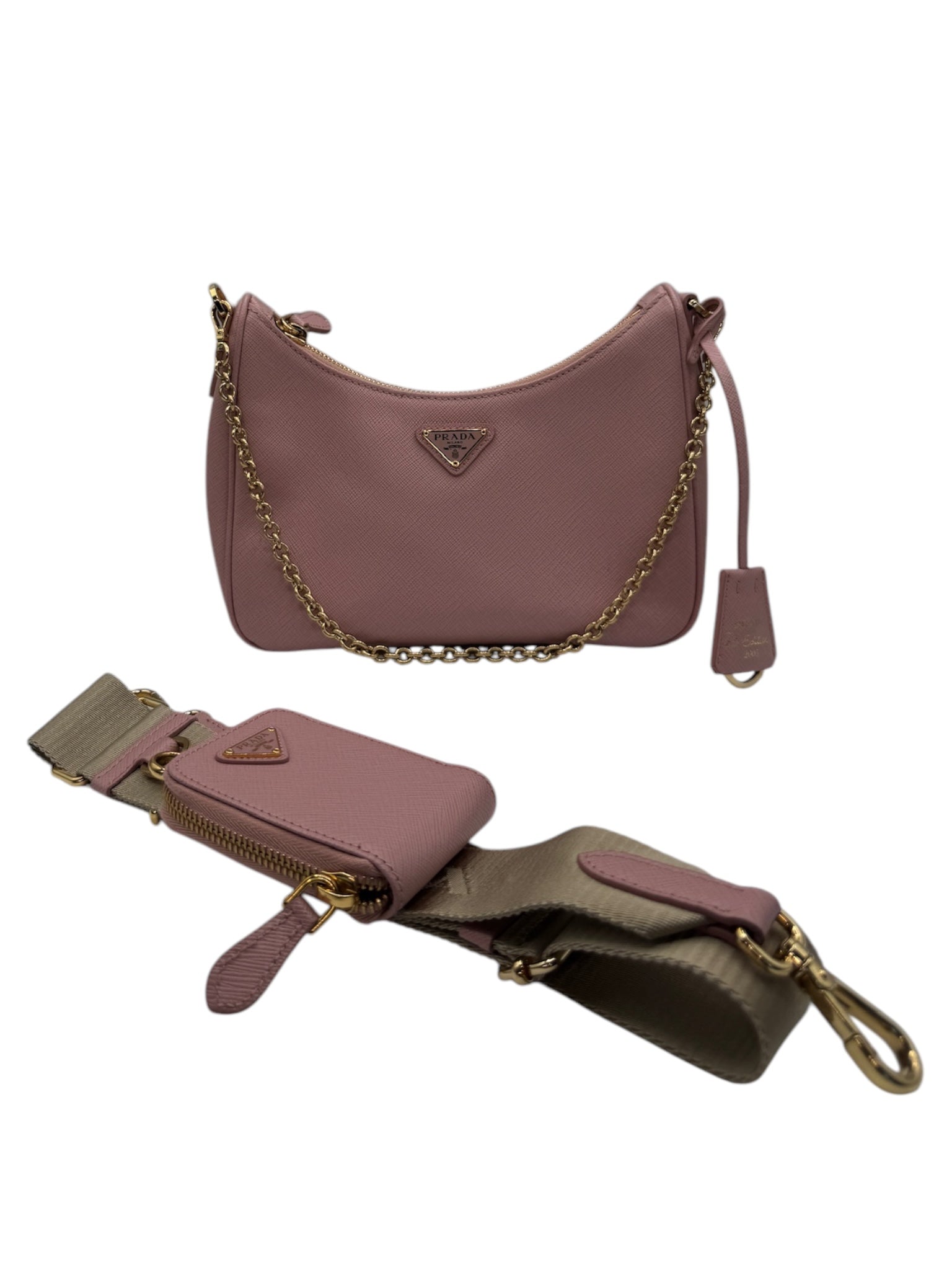 PRE-OWNED Re-Edition Pink Saffiano Leather Crossbody Bag