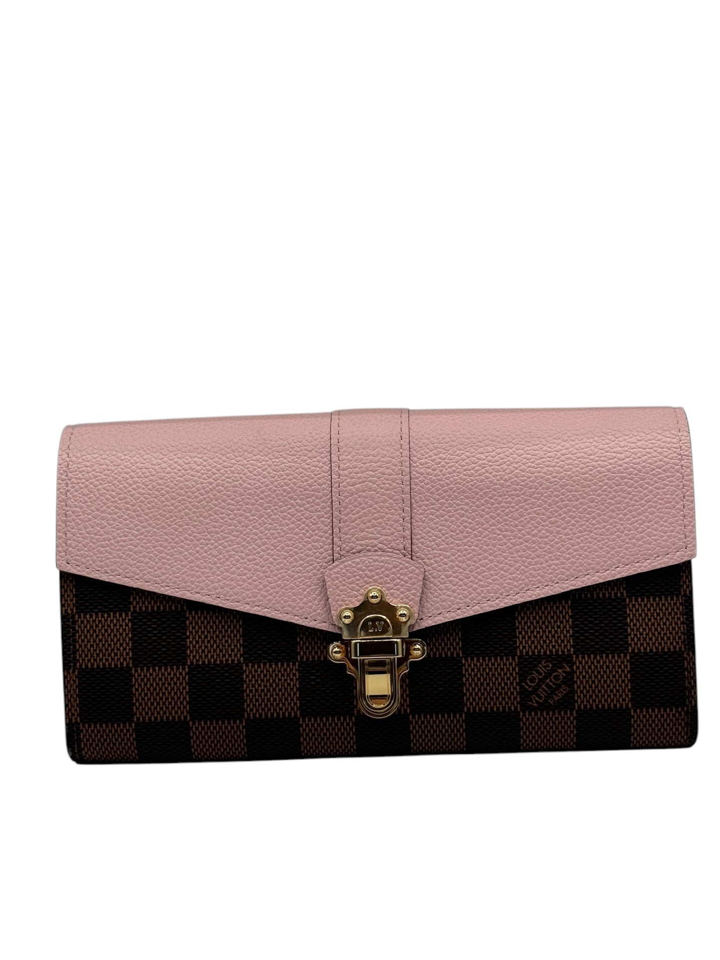 PRE-OWNED LV Pink Ballerine Clapton Damier Ebene Canvas Wallet