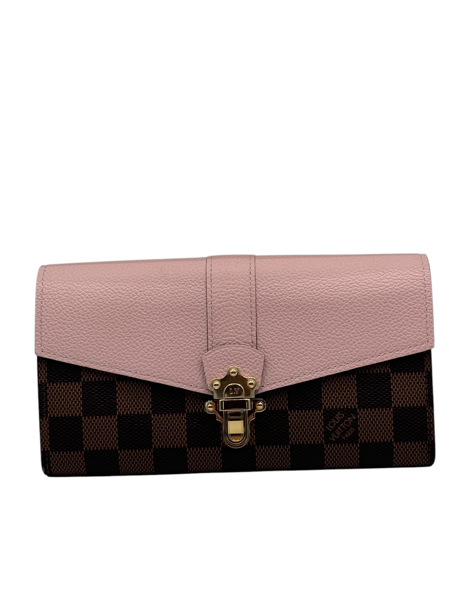 PRE-OWNED LV Pink Ballerine Clapton Damier Ebene Canvas Wallet