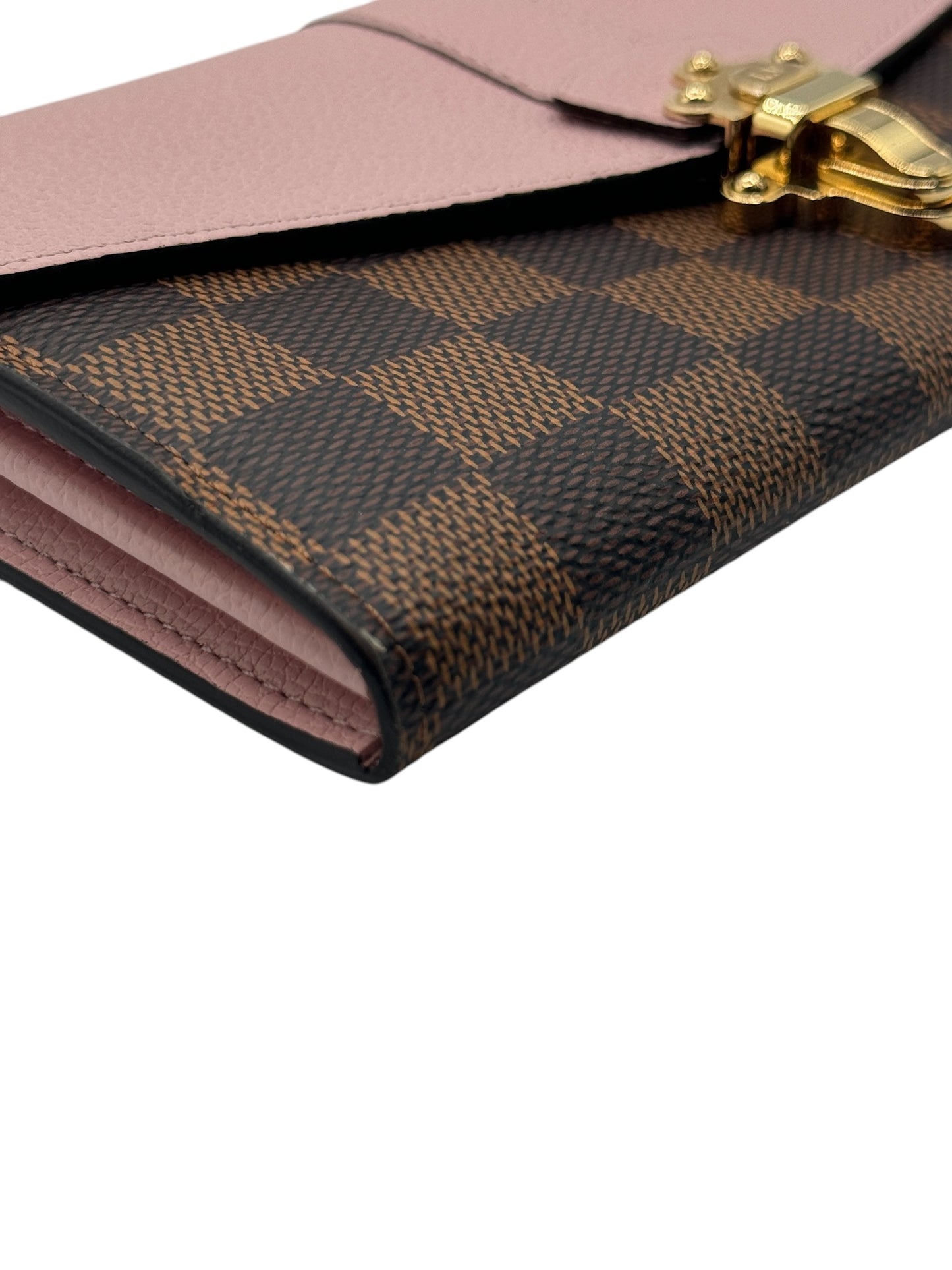 PRE-OWNED LV Pink Ballerine Clapton Damier Ebene Canvas Wallet