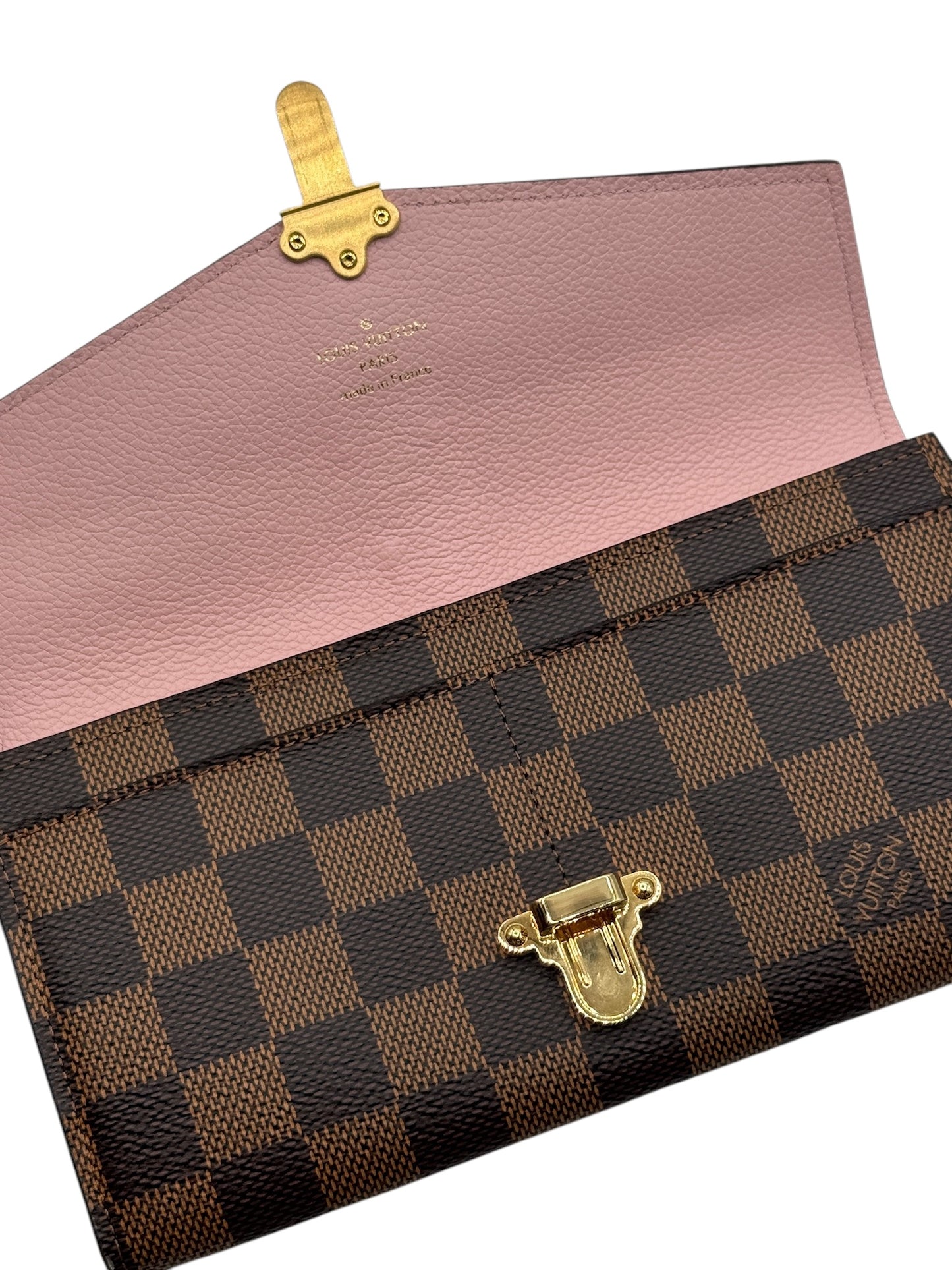 PRE-OWNED LV Pink Ballerine Clapton Damier Ebene Canvas Wallet