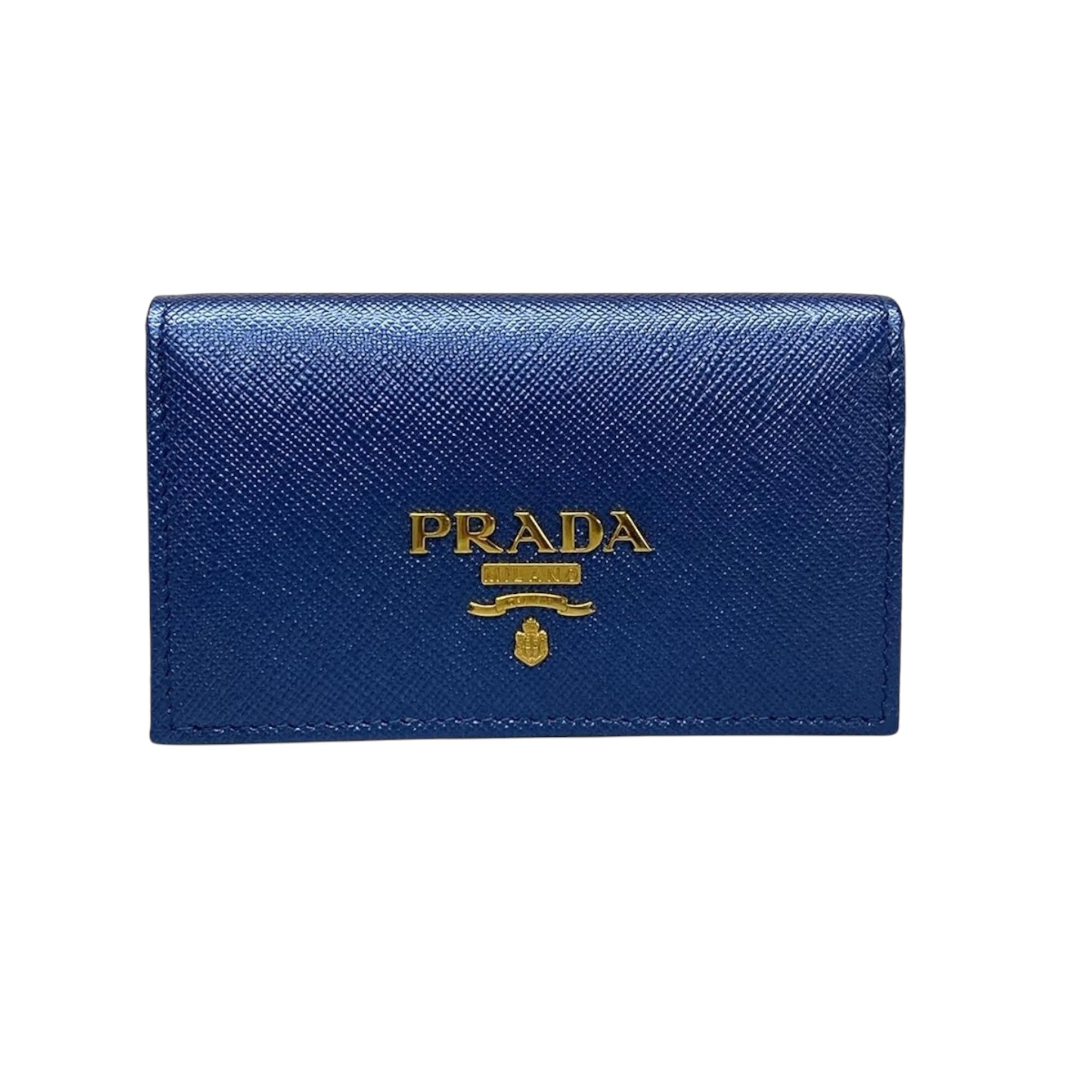 Estuche para tarjetas plegable azul Saffiano USADO