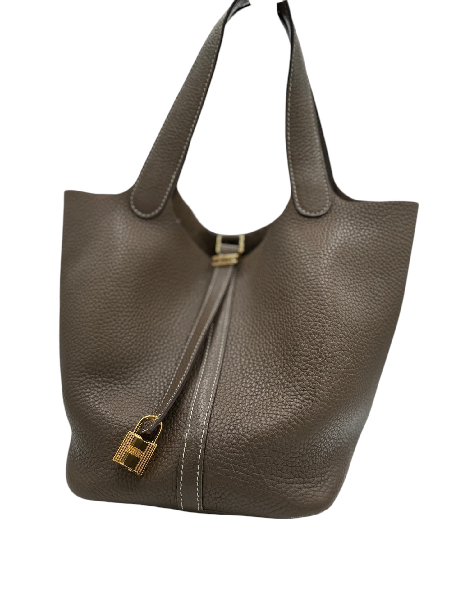 Bolso de mano Picotin Lock MM de segunda mano Etoupe Taurillon Clemence