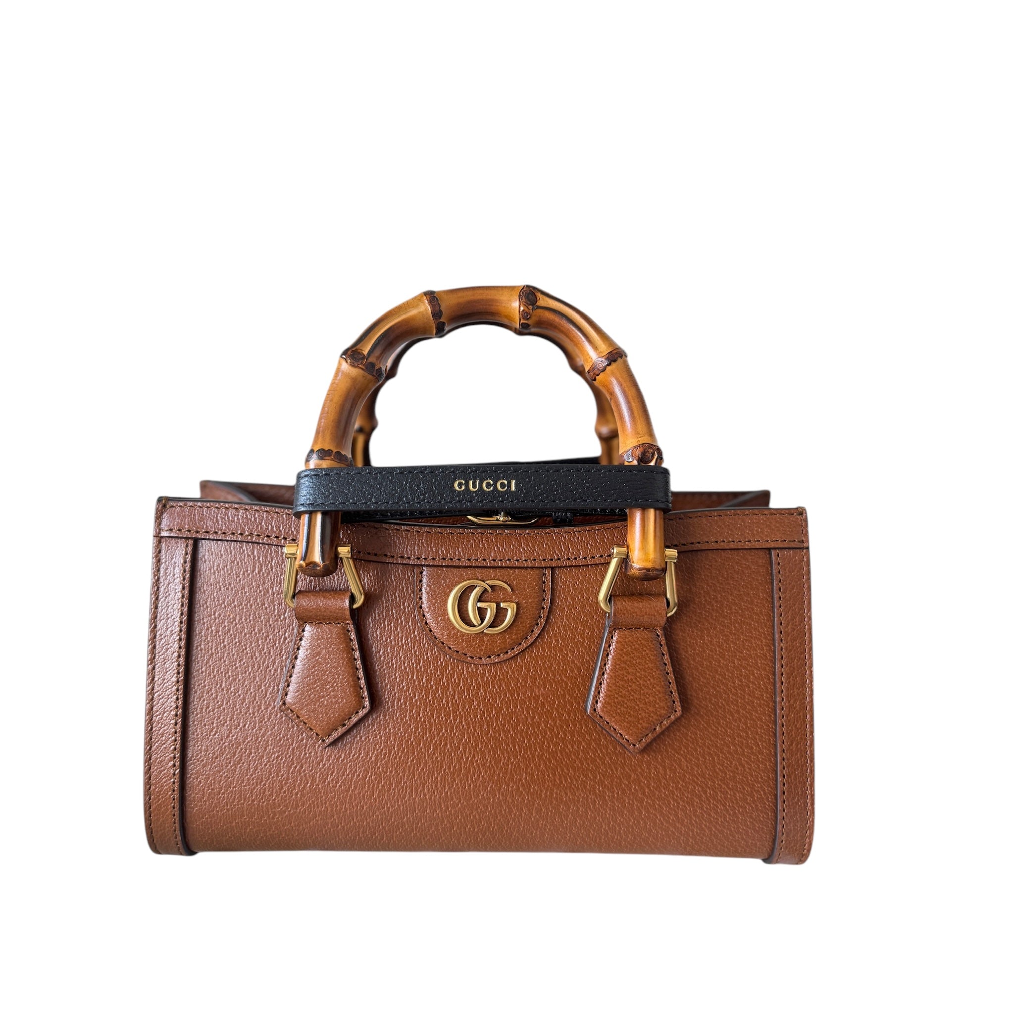Bolso tote pequeño de cuero con asa de bambú y cadena GG Diana NM USADO