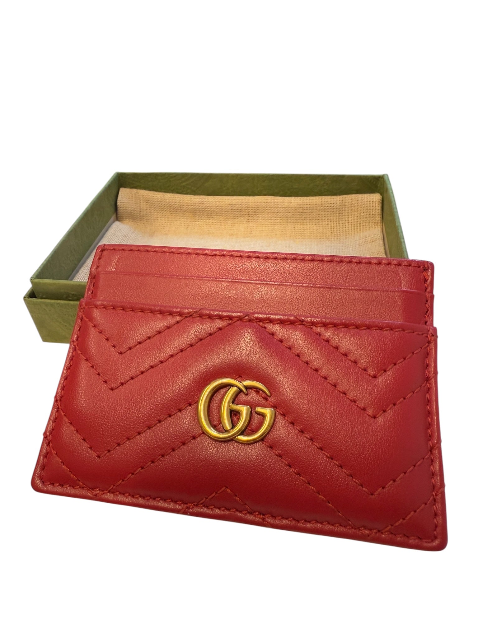 Estuche para tarjetas GG Marmont de piel de becerro Matelasse roja de segunda mano