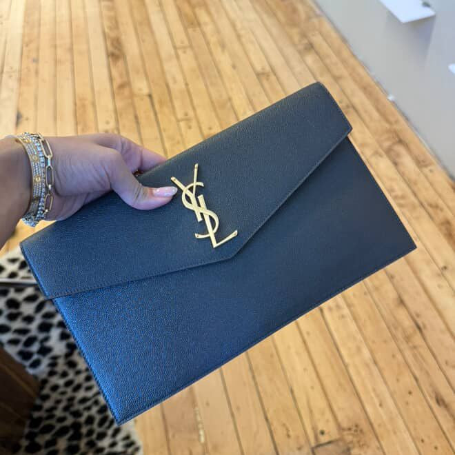 PRE-OWNED YSL Envelope Grey Calfskin Clutch