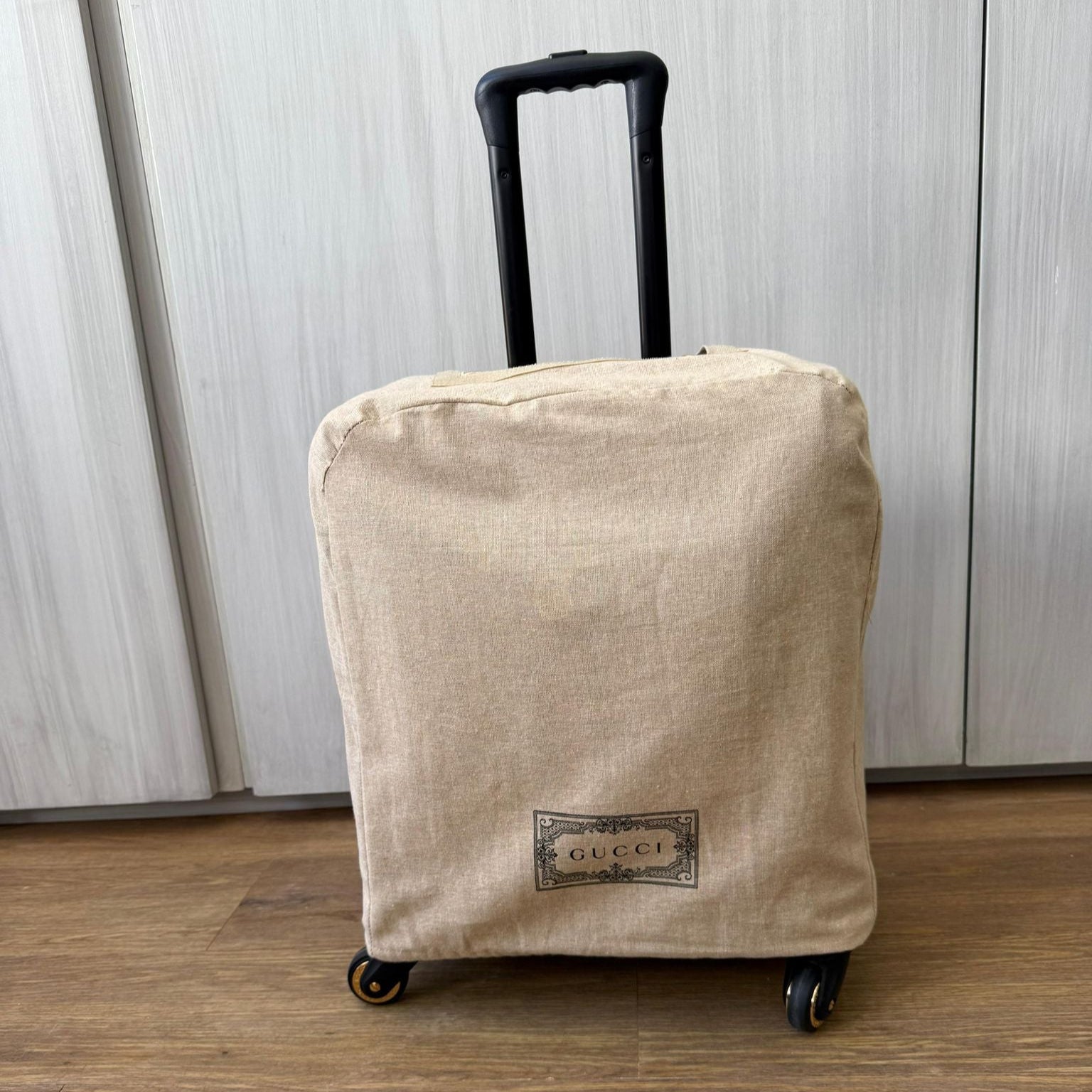 PRE-OWNED Monogram Jumbo GG Textured Dollar Calfskin Web Small Savoy Cabin Trolley Camel Ebony