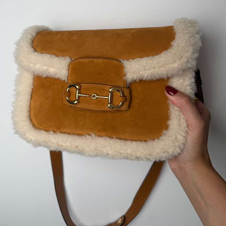 PRE-OWNED  Horsebit 1955 mini shoulder bag camel suede