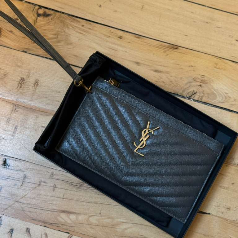 PRE-OWNED Cassandre metalassé Large Pouch in Grain Poudre Leather