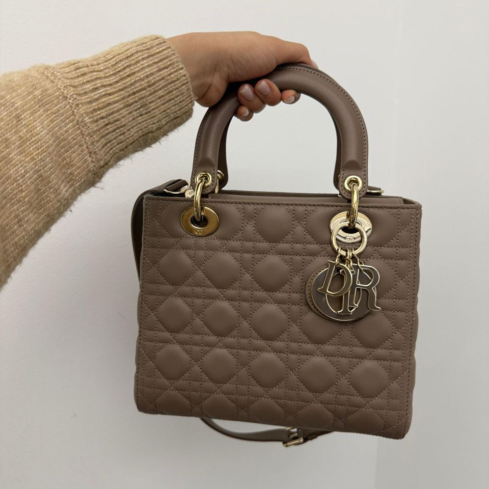 PRE-OWNED Lambskin Cannage Medium Lady Dior (PART I)