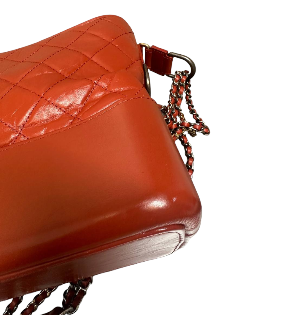 Chanel Gabrielle Small Aged Calfskin Leather Hobo Crossbody Bag Orange