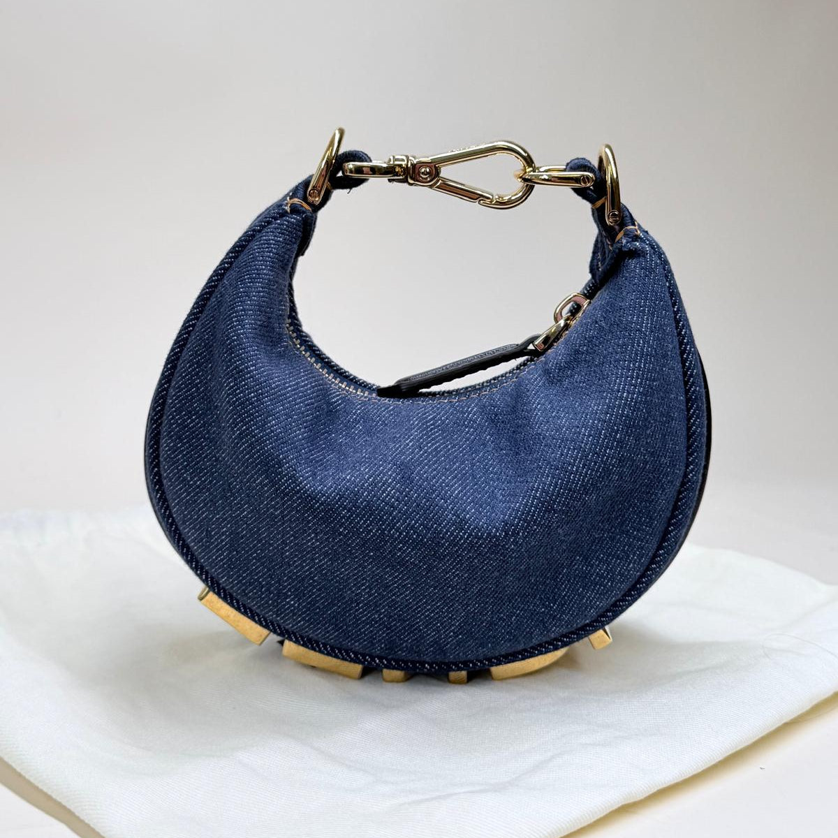 PRE-OWNED FF Denim Shiny Nappa Nano Fendigraphy Hobo Charm 