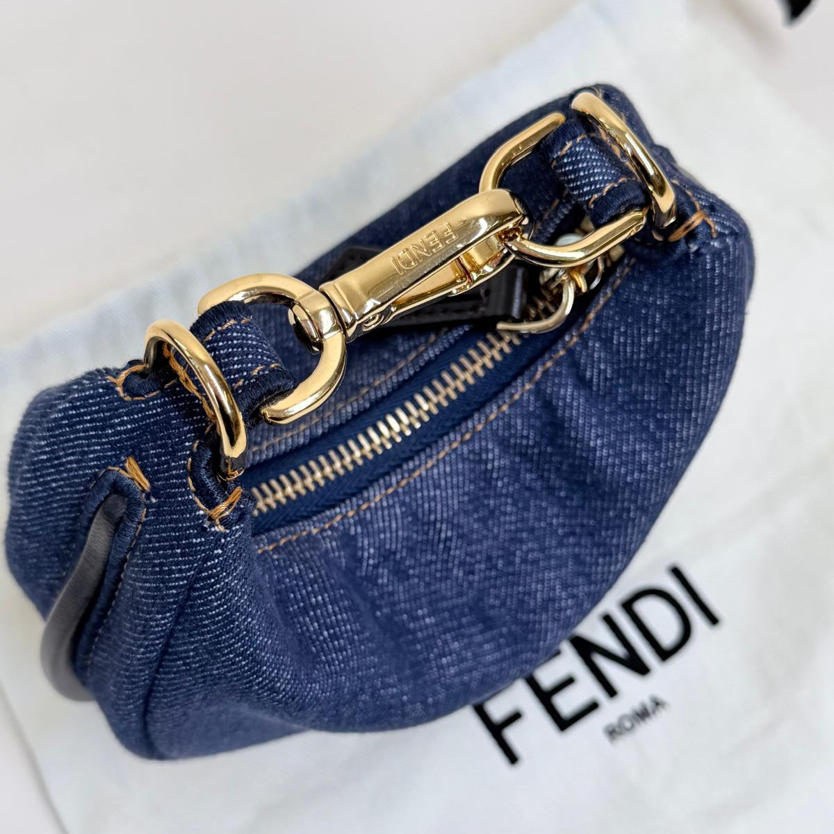 PRE-OWNED FF Denim Shiny Nappa Nano Fendigraphy Hobo Charm 