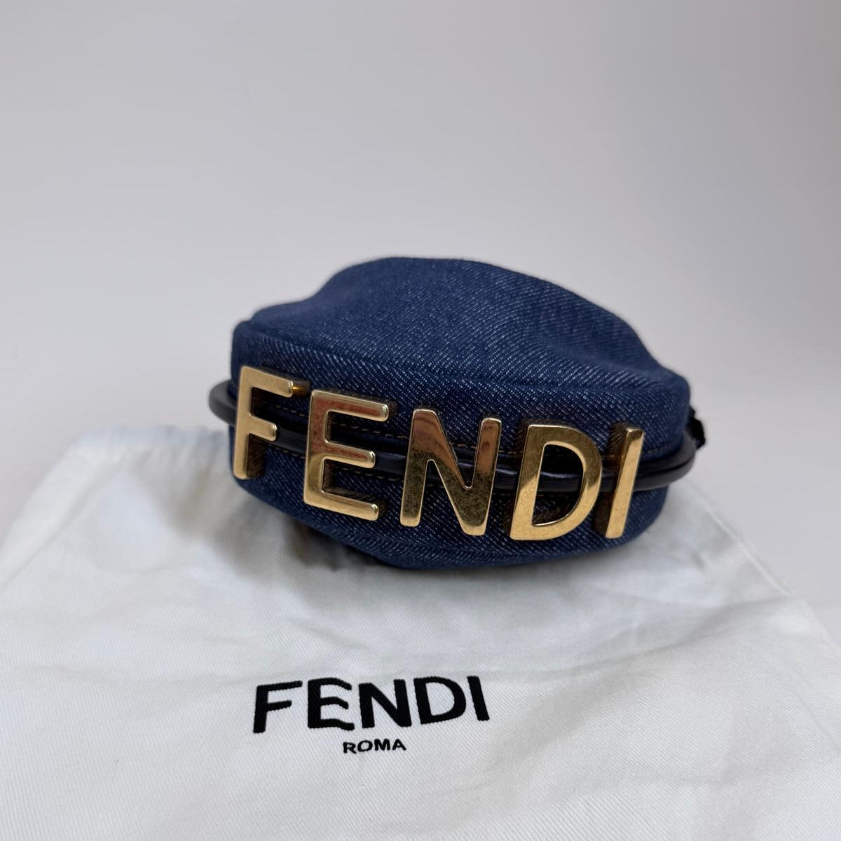 PRE-OWNED FF Denim Shiny Nappa Nano Fendigraphy Hobo Charm 