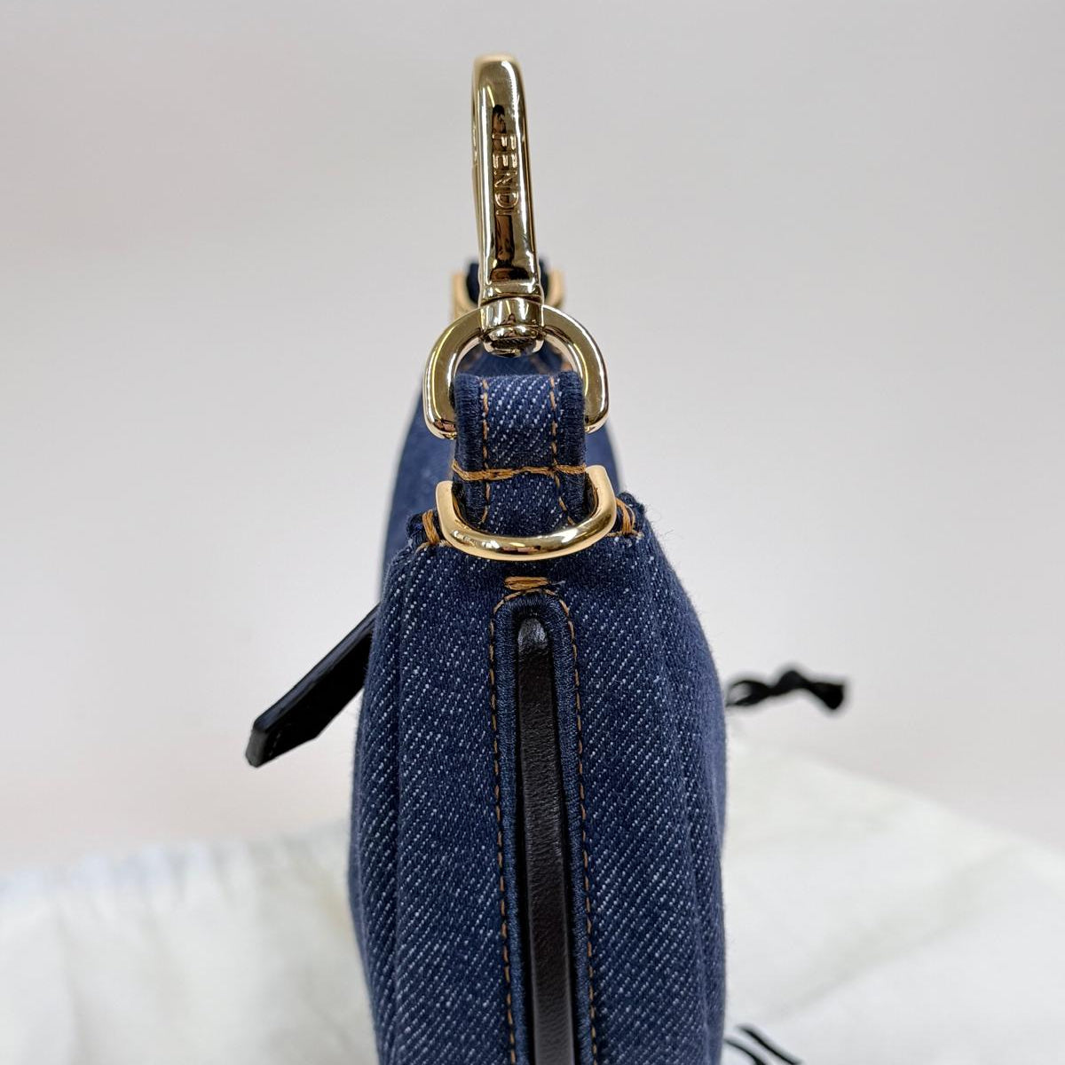 PRE-OWNED FF Denim Shiny Nappa Nano Fendigraphy Hobo Charm 