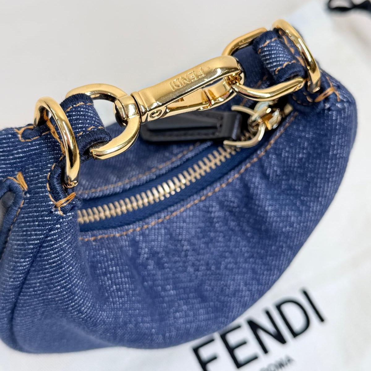 PRE-OWNED FF Denim Shiny Nappa Nano Fendigraphy Hobo Charm 