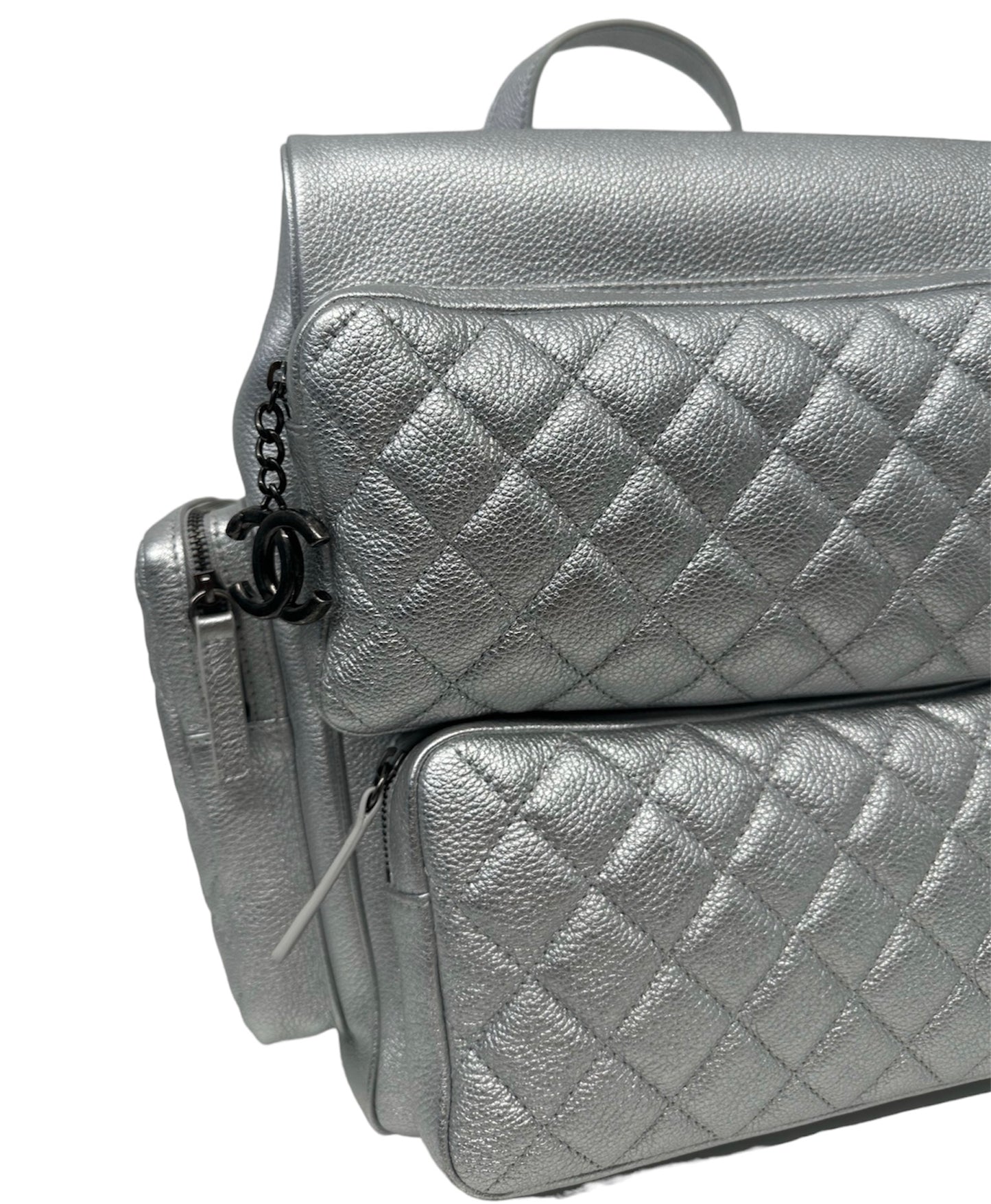 CHANEL - 16S Silver Grained Calfskin Casual Rock Backpack