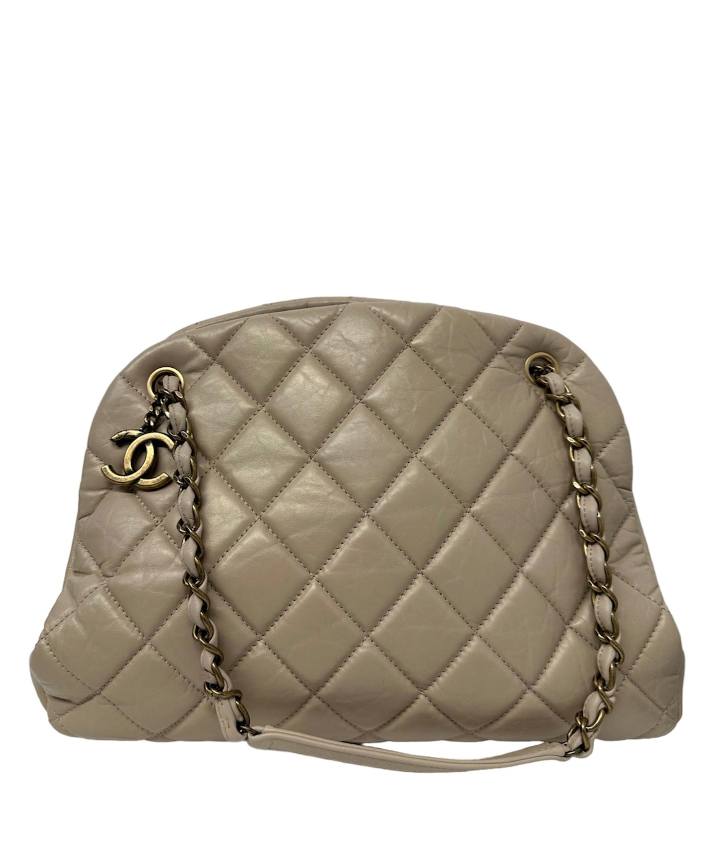 CHANEL - Beige Crinkled Leather Large Mademoiselle Just Bowling Bag