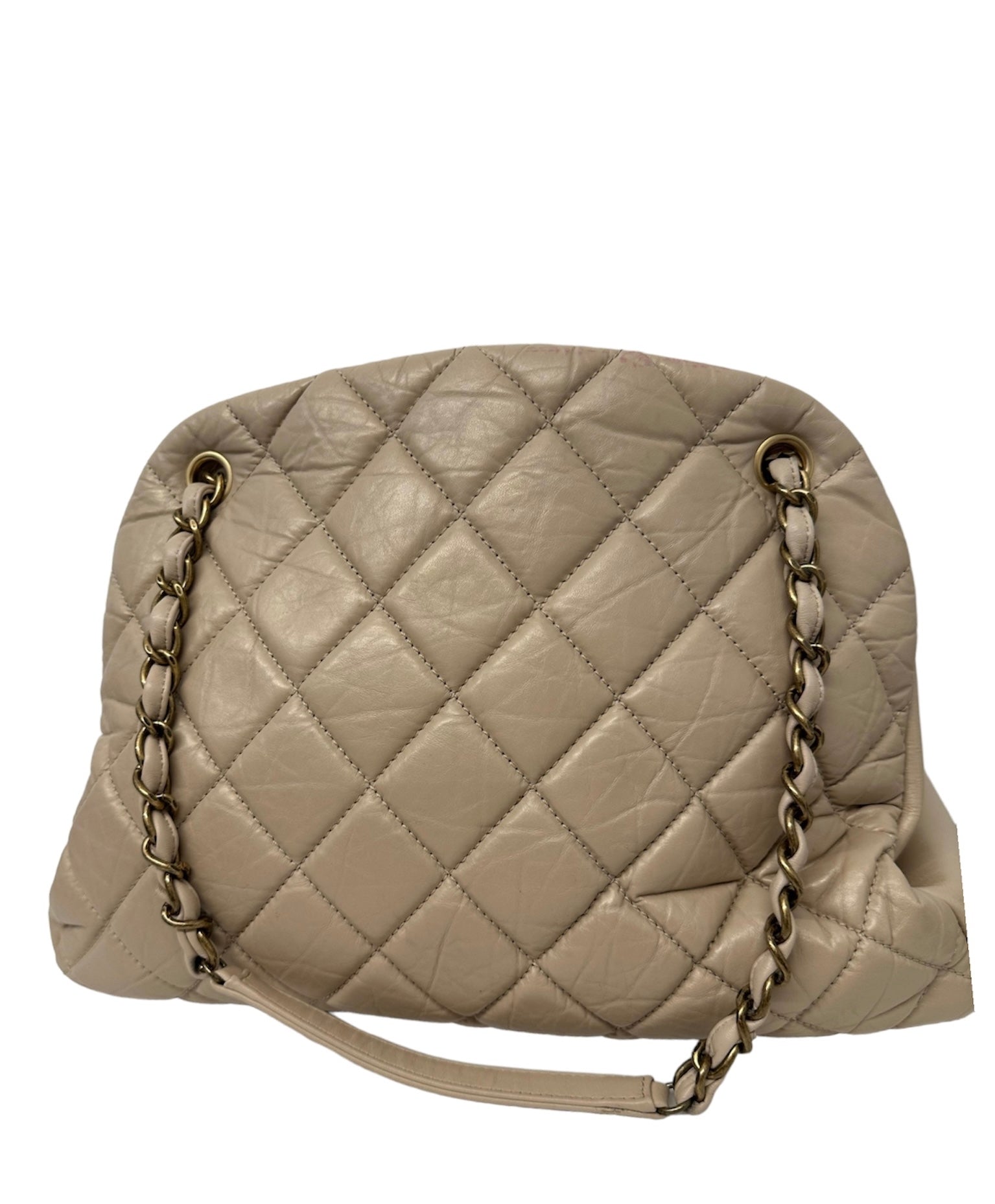 CHANEL - Beige Crinkled Leather Large Mademoiselle Just Bowling Bag –  thevintagecaffe