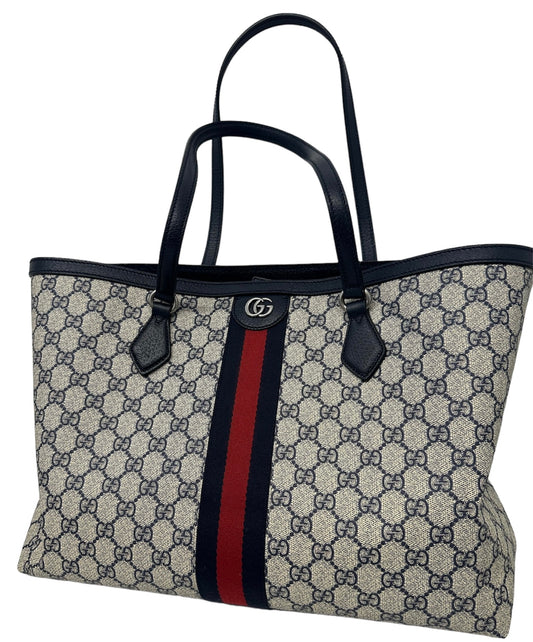 GUCCI - Beige Blue GG Supreme Medium Ophidia GG Tote